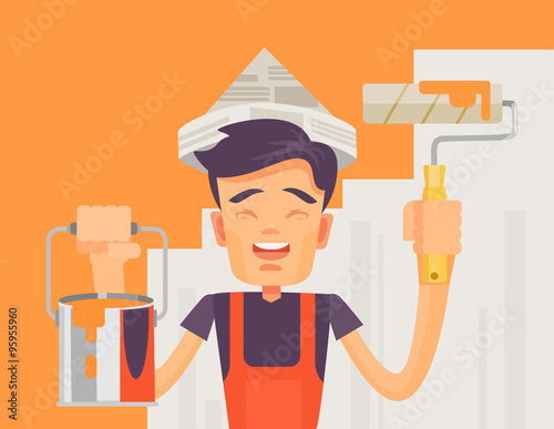 Construction worker. Vector flat illustration