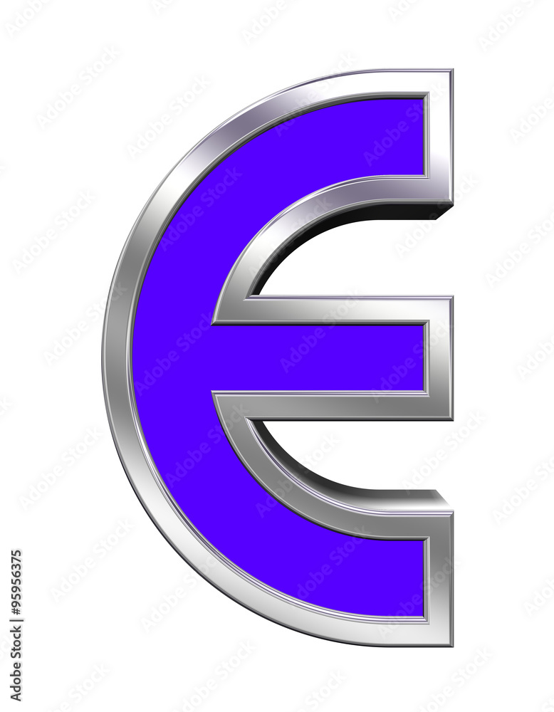 One letter from blue with chrome frame alphabet set, isolated on white. Computer generated 3D photo rendering. One letter from blue with chrome frame alphabet set, isolated on white. Computer generated 3D photo rendering.