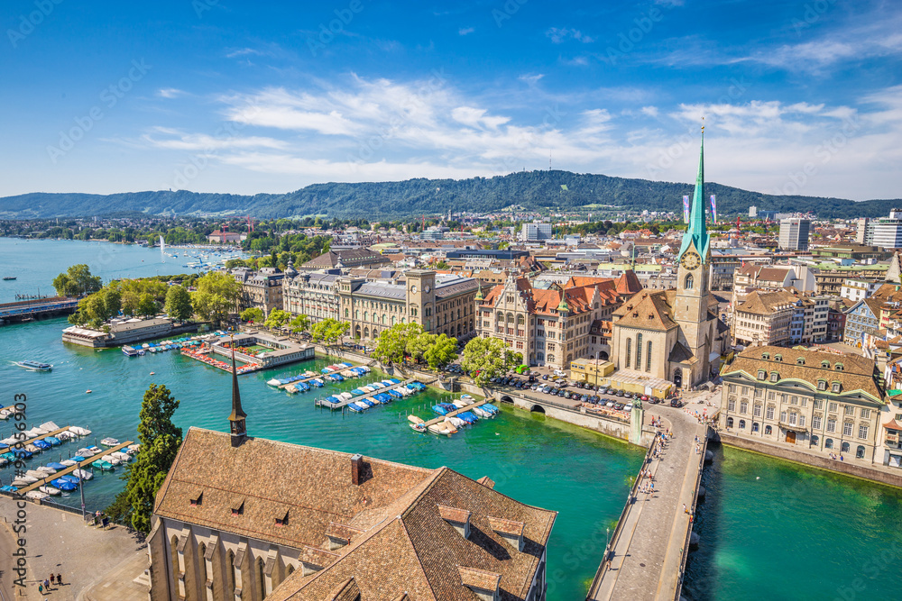 Historic Zürich city center with river Limmat, Switzerland