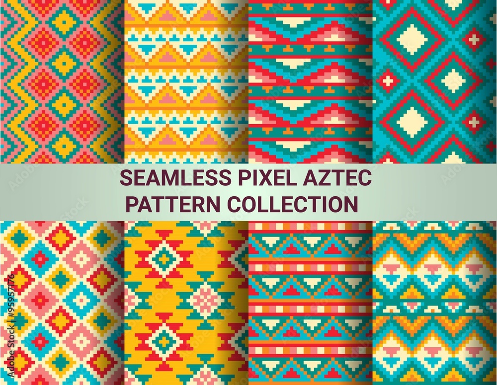 custom made wallpaper toronto digitalCollection of bright seamless pixel patterns in tribal style. Aztec geometric triangle and chevron patterns. Pantone colors.