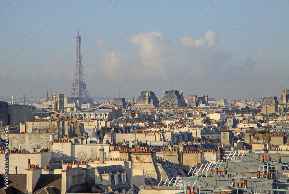 PARIS, FRANCE - DECEMBER 17, 2011: View of Eiffel Tower from the top of Centre Georges Pompidou