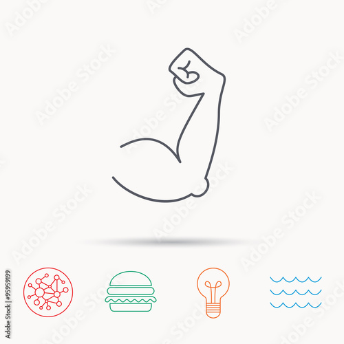 Biceps muscle icon. Bodybuilder strong arm sign.
