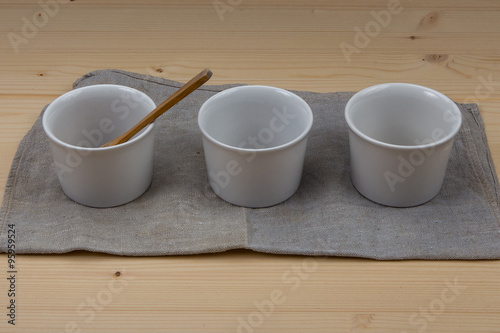 Ceramic forms for baking on gray linen napkins