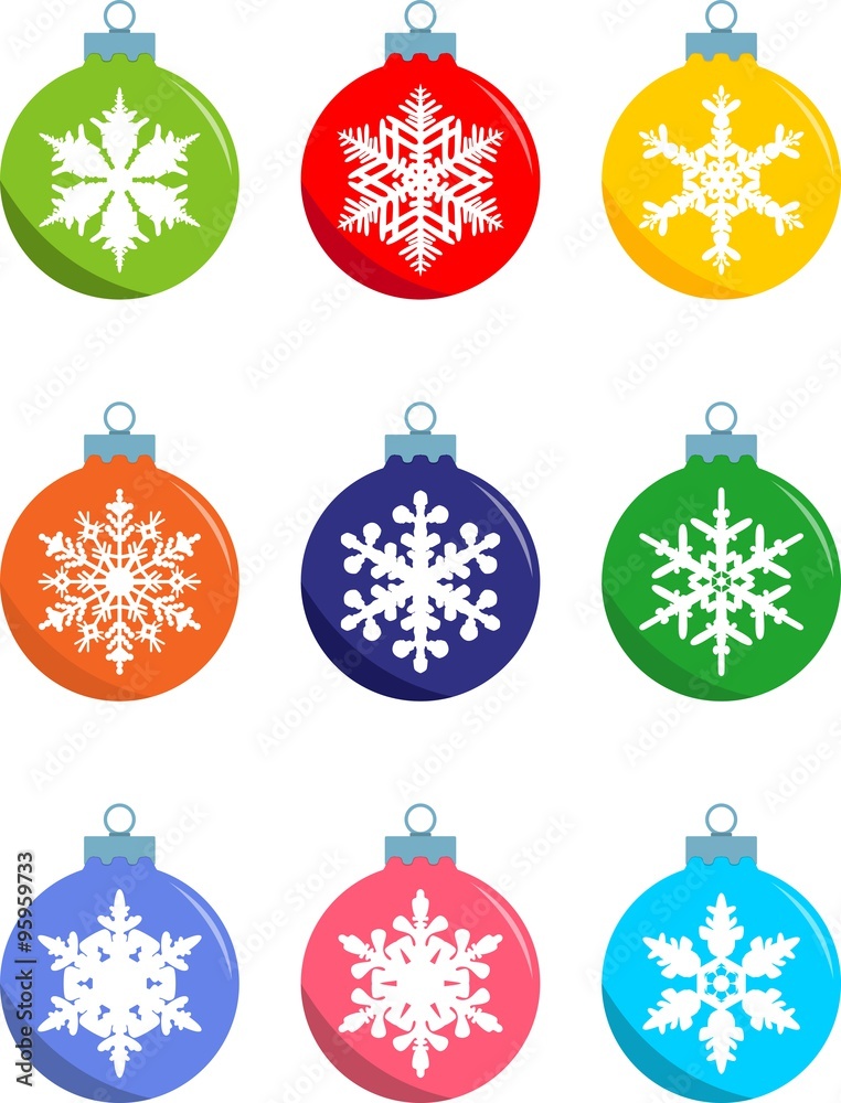 Set of christmas decorations balls in flat style. Vector illustration