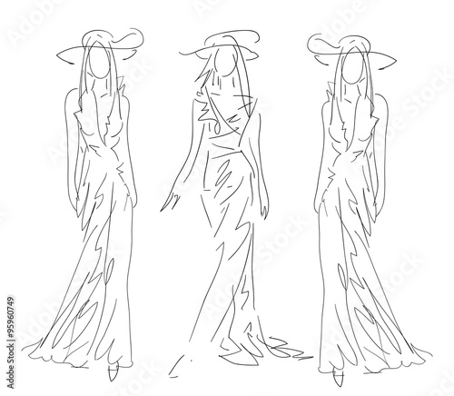 Sketch Fashion Poses - women with  dress