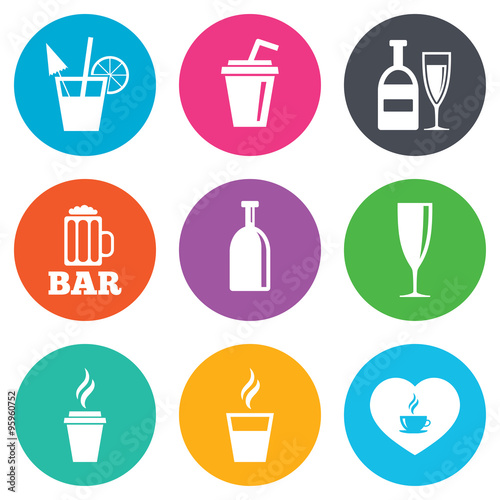 Beer  coffee and tea icons. Alcohol drinks.