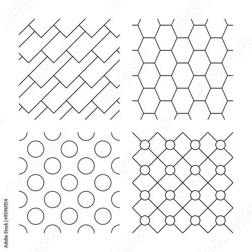 Hex, diagonal rectangles and circles textures.