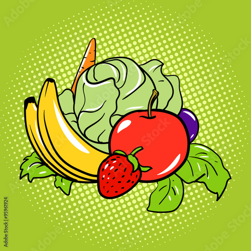Healthy food vegetarian comic book style vector