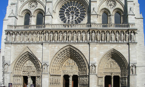 Architectural details of the Notre Dame Cathedral in Paris, France #95962109