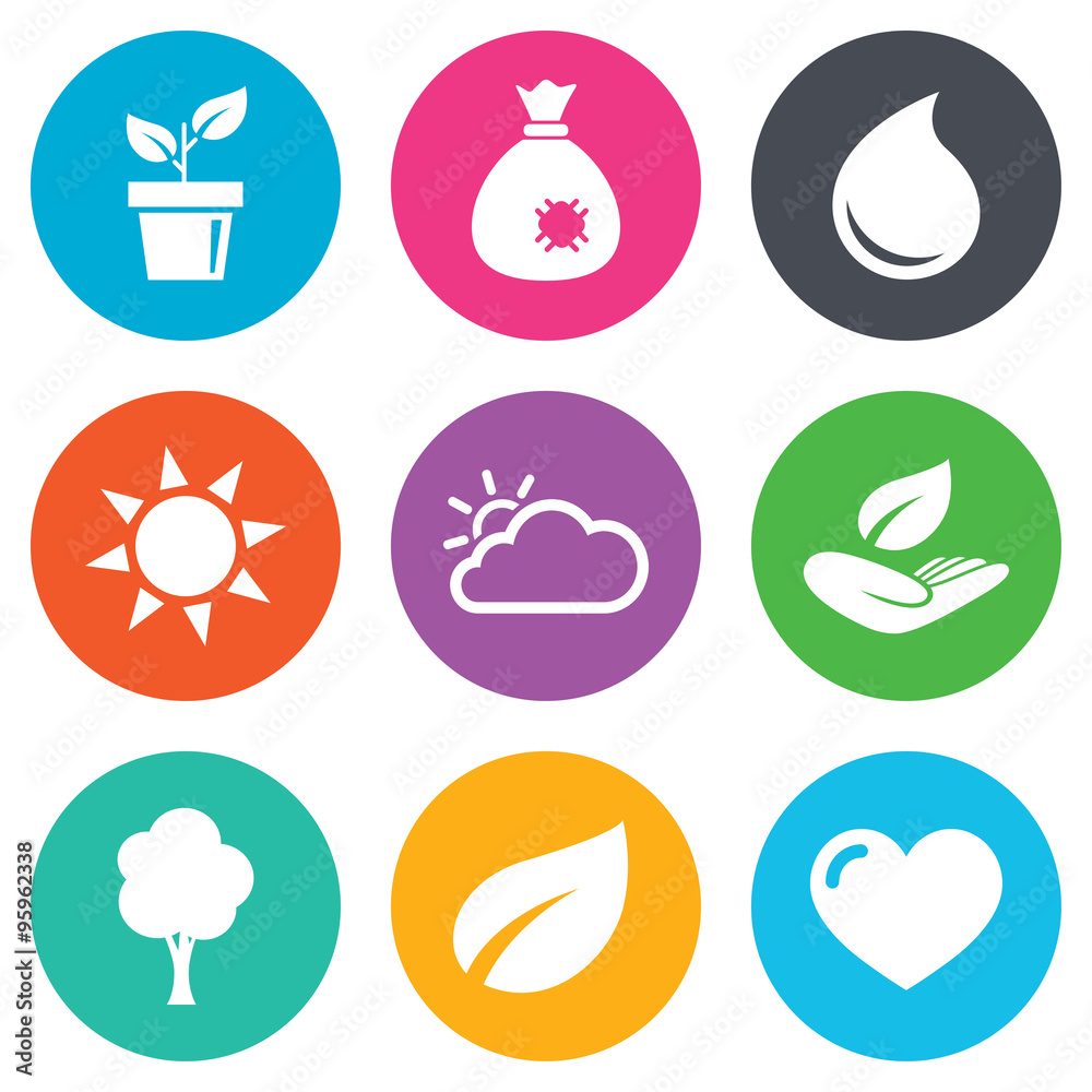 Sprout, leaf icons. Garden and weather signs. Sprout, leaf icons. Garden and weather signs.
