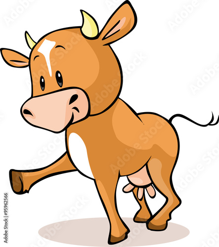 Cute brown cow standing isolated - vector illustration