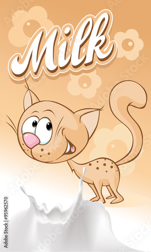 Wallpaper Mural Cute brown smiling cat on beige milk design - vector illustration Torontodigital.ca