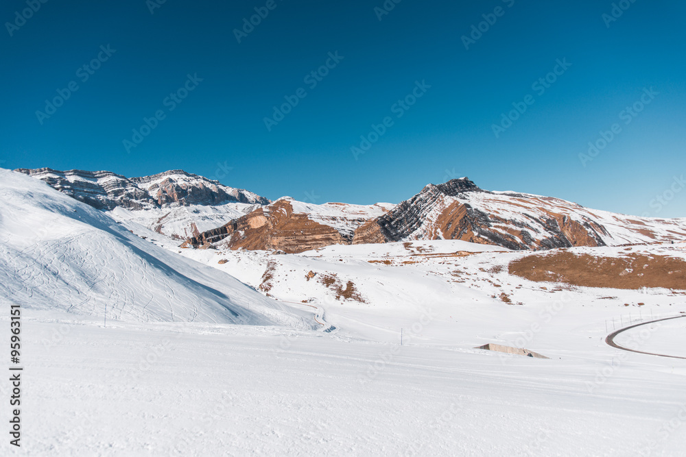 Winter mountains in Gusar region of Azerbaijan