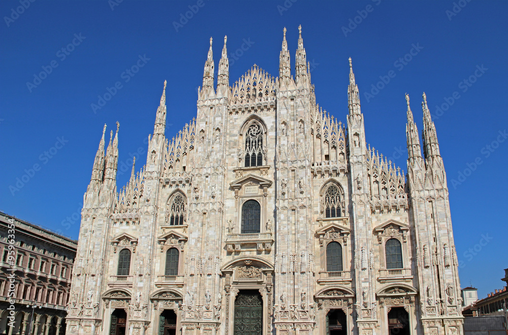 Duomo di Milano in Italy, with blue sky.