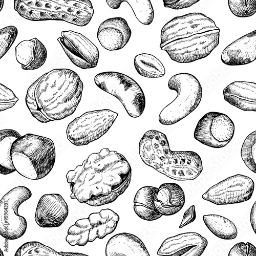Vector seamless  hand drawn nuts pattern.