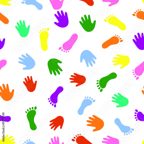 Seamless pattern hand and foot colorful prints. 