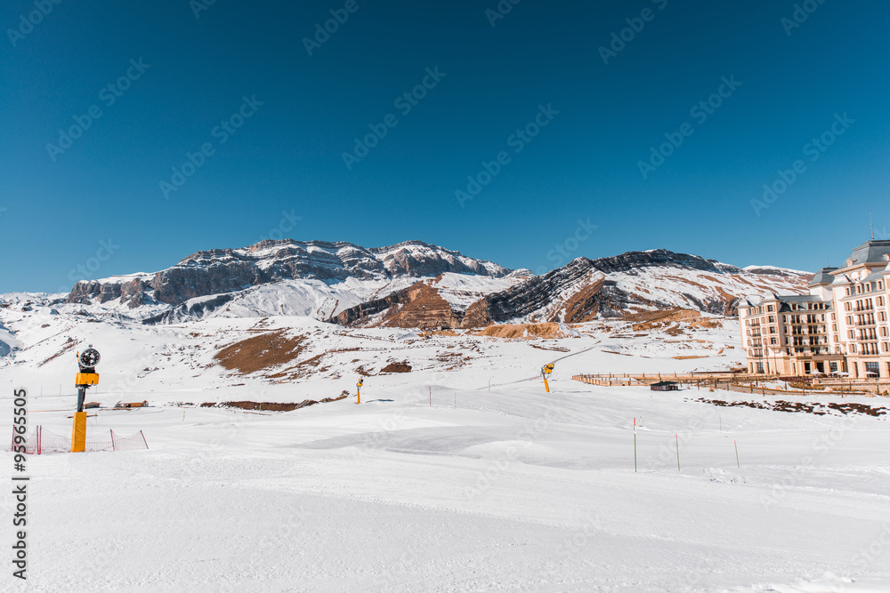 Shahdag - FEBRUARY 8, 2015: Tourist Hotels  on February 8 in Azerbaijan, Shahdag. Shahdag has become a popular tourist destination for skiing in Azerbaijan