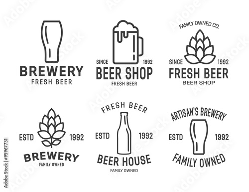 Set of vector linear brewery logos.