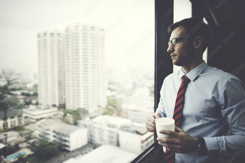 Businessman Holding coffee Thinking Relax Concept Businessman Holding coffee Thinking Relax Concept