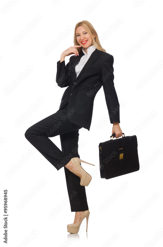 Woman businesswoman with briefcase isolated on white Woman businesswoman with briefcase isolated on white