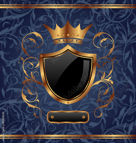 Golden vintage with heraldic elements (crown, shield), seamless 