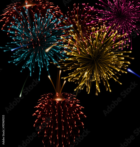 Festive abstract firework bursting in various shapes