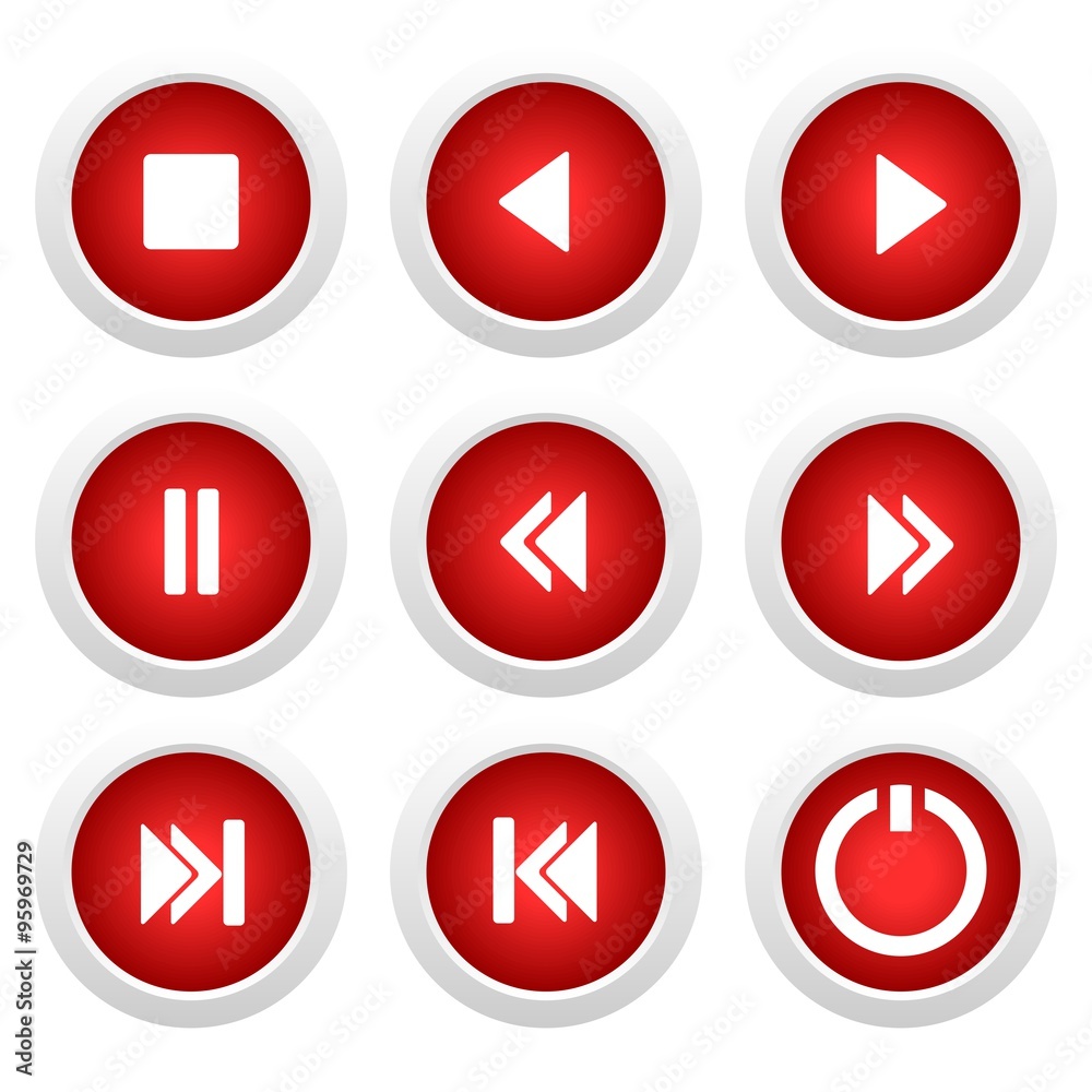 Music red buttons set Music red buttons set