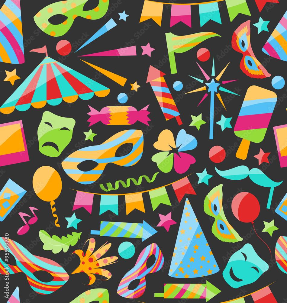 Obraz premium Carnival Seamless Texture with Colorful Cirsus Objects