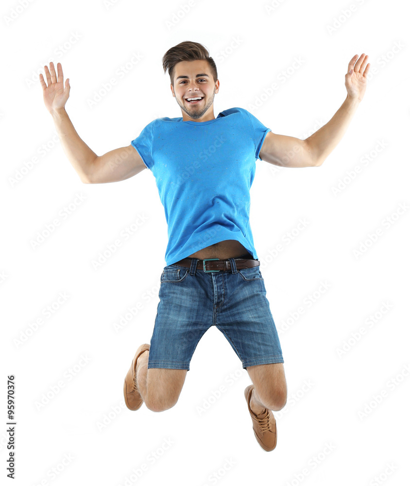 Active guy jumping in joy, isolated on white Active guy jumping in joy, isolated on white
