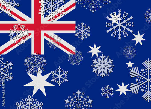 australia flag with snowflakes