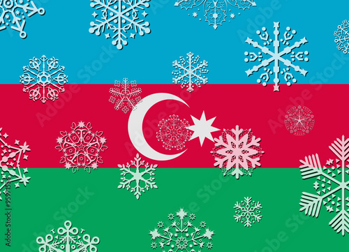 azerbaijan flag with snowflakes