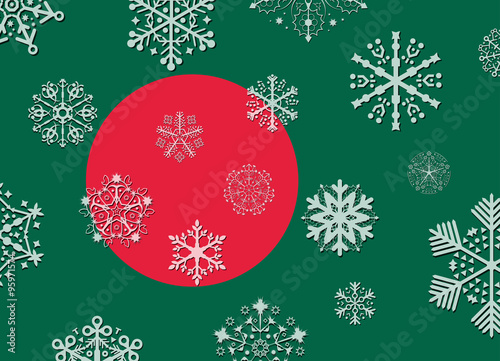 bangladesh flag with snowflakes