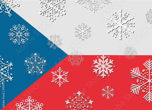 czech flag with snowflakes