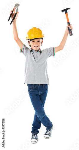 Little boy in yellow helmet...