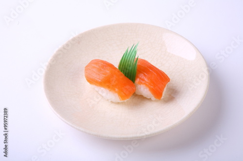 Raw salmon sushi, Healthy Japanese Nigiri Sushi with Rice and Fi