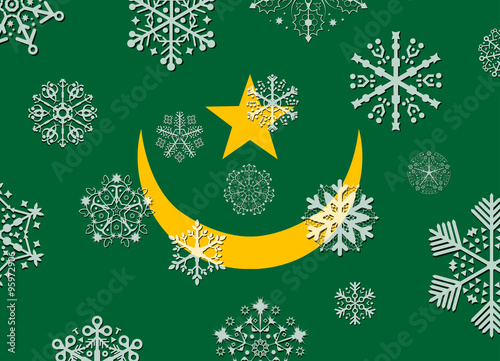 mauritania flag with snowflakes