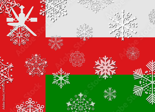 oman flag with snowflakes