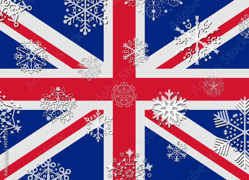 united kingdom flag with snowflakes