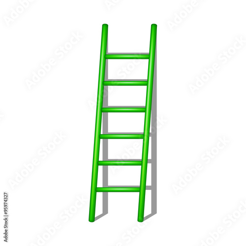 Wooden ladder in green design with shadow