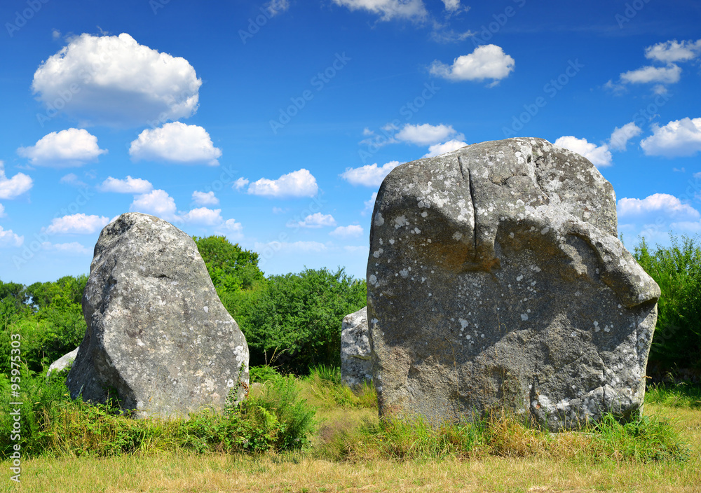 Megalithic monuments menhirs in Carnac,Brittany, France Megalithic monuments menhirs in Carnac,Brittany, France