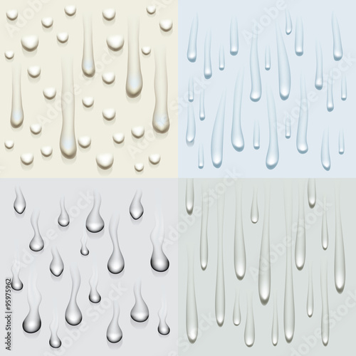 Set of four drip drop illustration backdrop elements with different types of drips.