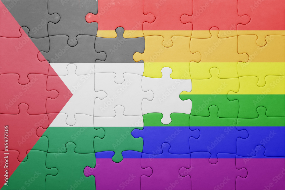 puzzle with the national flag of palestine and gay flag puzzle with the national flag of palestine and gay flag