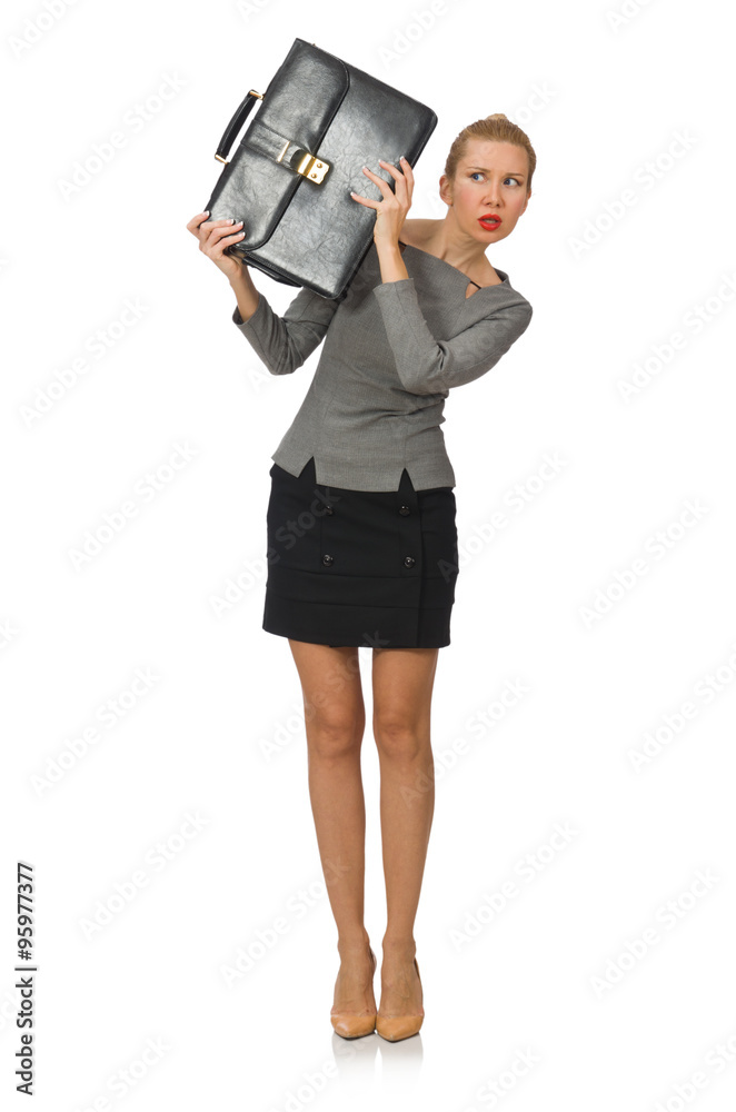 Woman with briefcase isolated on white Woman with briefcase isolated on white