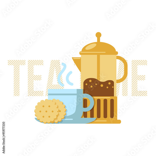 Tea cup and french press. 