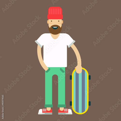 Trendy stiled hypster with the skate board