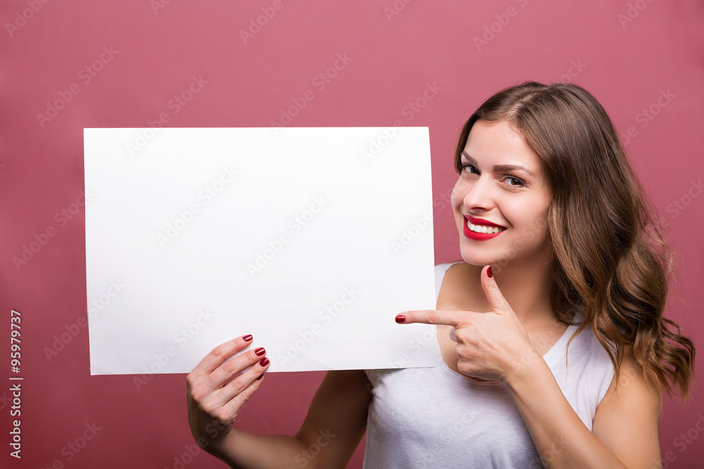 Beautiful woman holding a banner Beautiful woman holding a banner