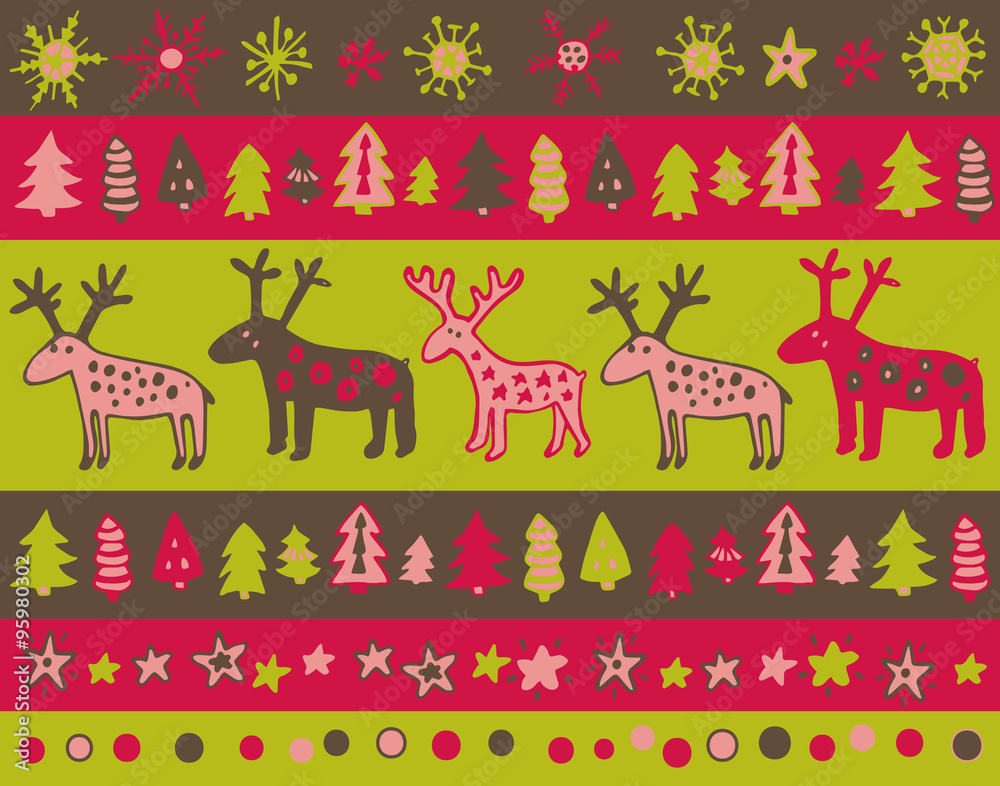 Naklejka premium Vector seamless pattern with hand drawn christmas elements