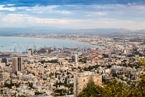 Panorama of Haifa - port and modern buildings, Israel