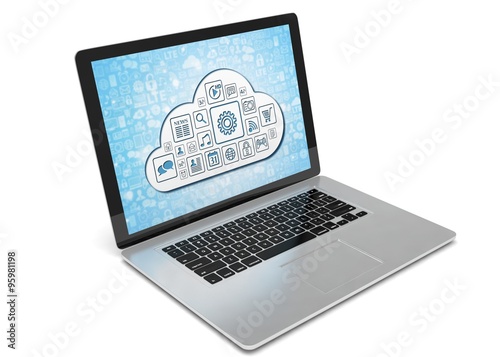 3d rendering of a laptop with cloud concept