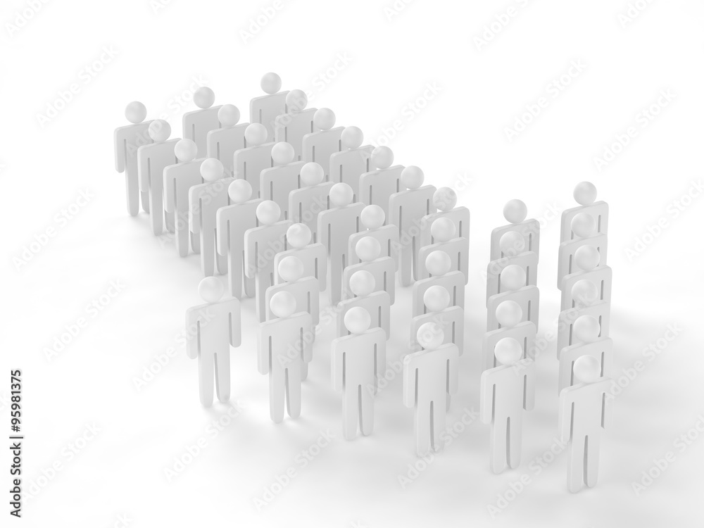 Many 3d people figure in arrow shape with the leader in front Many 3d people figure in arrow shape with the leader in front